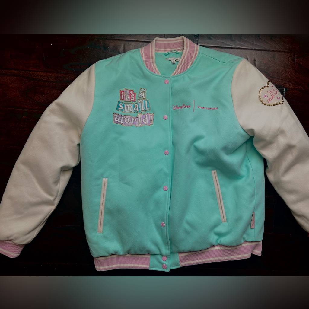 Disneyxstoney Clover Mint & White 'It's A Small World' Letterman Jacket